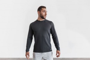 Dark Grey Nobull Long Sleeve Waffle | 73128-EAOT