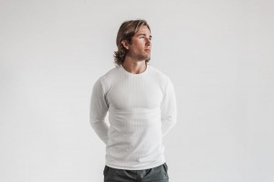 White Nobull Long Sleeve Waffle | 91824-VBWJ