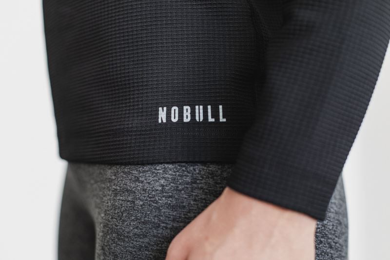 Black Nobull V-Neck Long Sleeve Waffle | 29573-QBJS