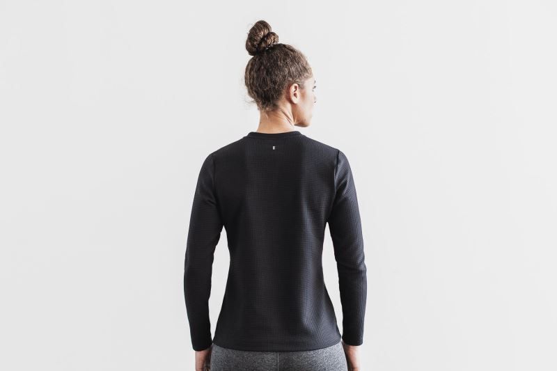 Black Nobull V-Neck Long Sleeve Waffle | 29573-QBJS