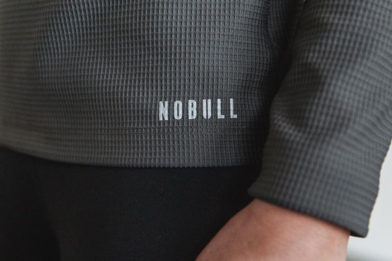 Dark Grey Nobull V-Neck Long Sleeve Waffle | 19836-ZUXK