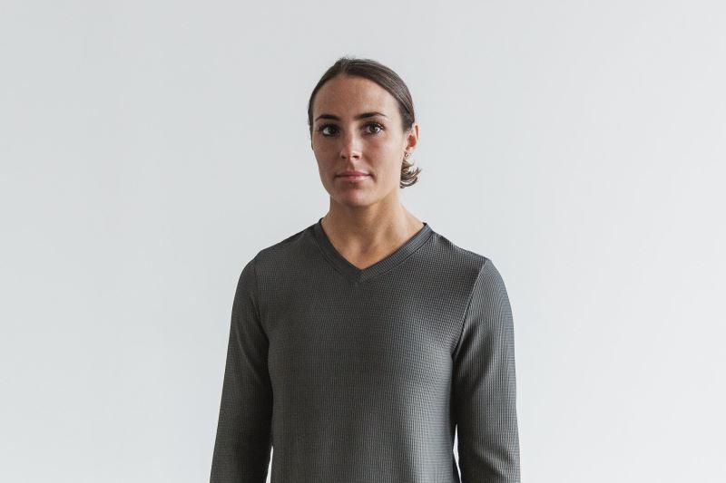 Dark Grey Nobull V-Neck Long Sleeve Waffle | 19836-ZUXK