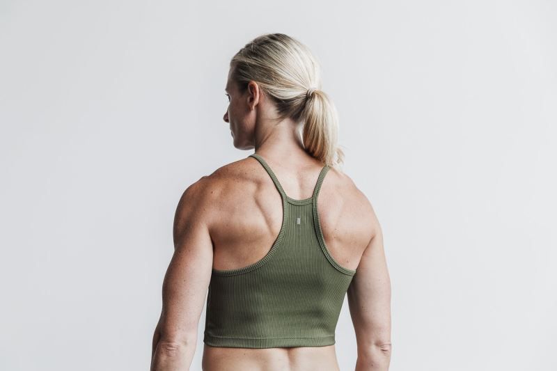 Green Nobull Halter Crop Ribbed | 28035-KLPE