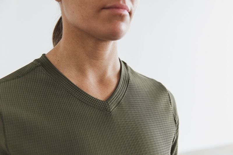 Green Nobull V-Neck Long Sleeve Waffle | 23876-WHAR