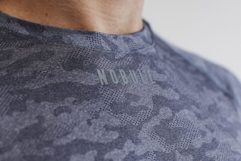 Navy Nobull Lightweight Textured Long Sleeve Camo | 42315-XBES