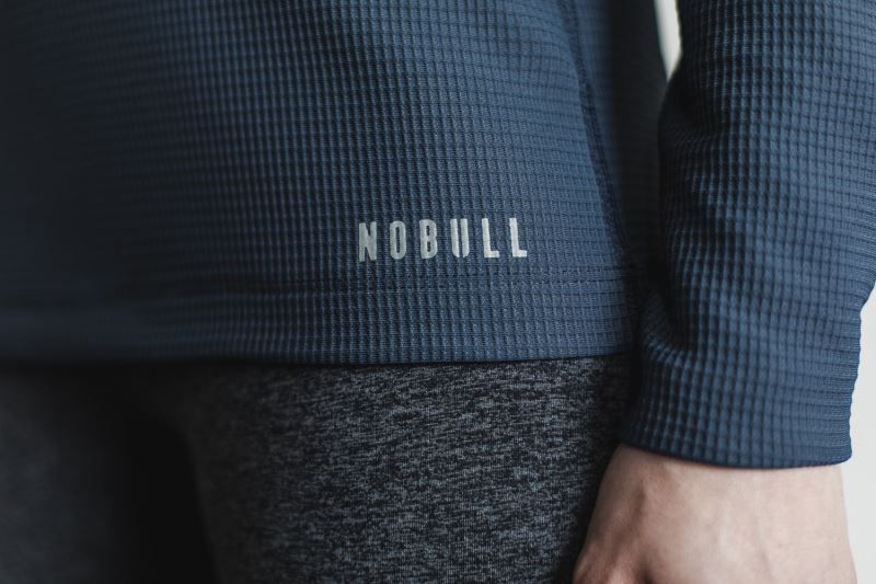 Navy Nobull V-Neck Long Sleeve Waffle | 29510-KEXH