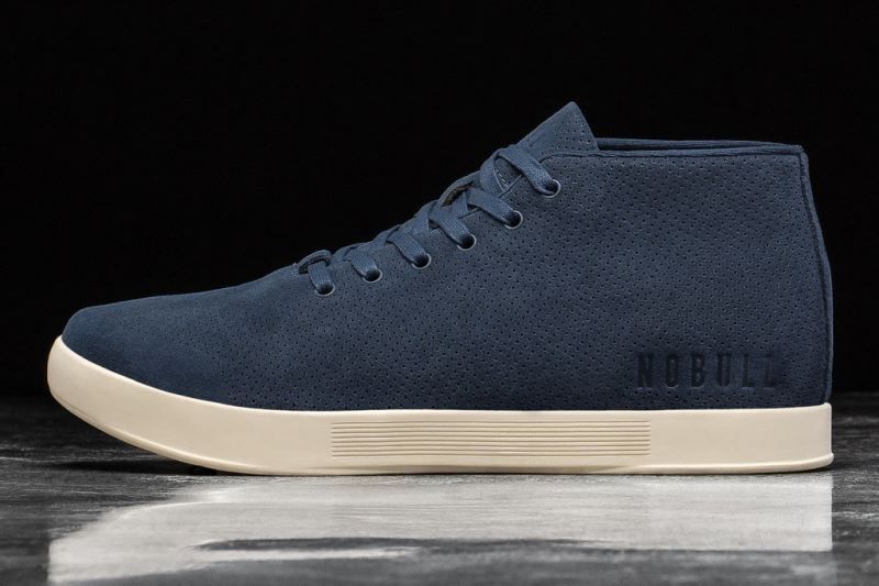 Navy White Nobull Suede Mid | 35064-OFZN