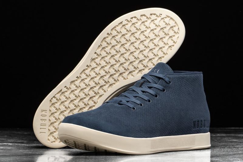 Navy White Nobull Suede Mid | 35064-OFZN