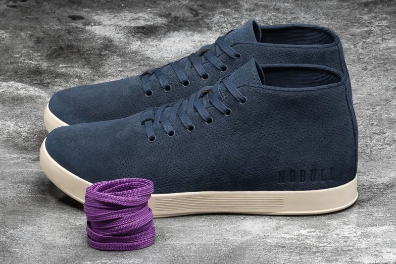 Navy White Nobull Suede Mid | 35064-OFZN