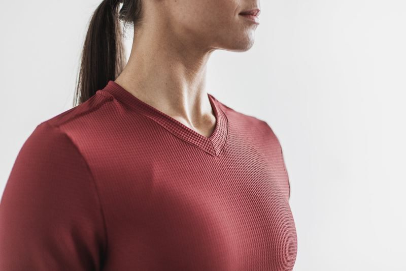 Red Nobull V-Neck Long Sleeve Waffle | 97043-RIJT