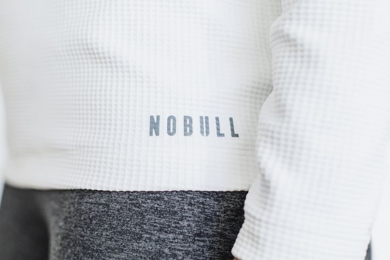 White Nobull V-Neck Long Sleeve Waffle | 32806-ECUD